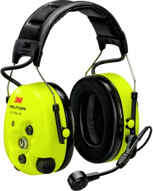 Casque antibruit 3M Peltor jaune fluorescent avec serre-tête et fonctions audio