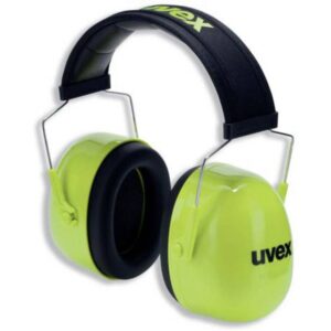 Casque antibruit Uvex K4 jaune pliable avec coquilles matelassées et arceau réglable