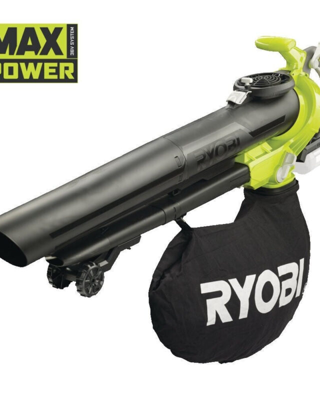 Aspirateur souffleur broyeur RYOBI Rbv36b-0 sur roues avec sac collecteur et batterie 36 V